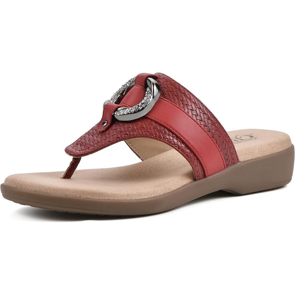 Cliffs By White Mountain Women's Benedict Faux Leather Sandals, Red Size 8.5M